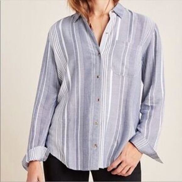 Anthropologie Maeve Women's Size Small Blue Chatham Striped Button Down Shirt - Picture 1 of 9